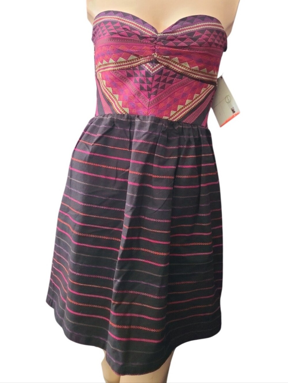 Roxy NWT Strapless Geometric Fall Doll Mini Dress Aztec Tribal Stripe MD